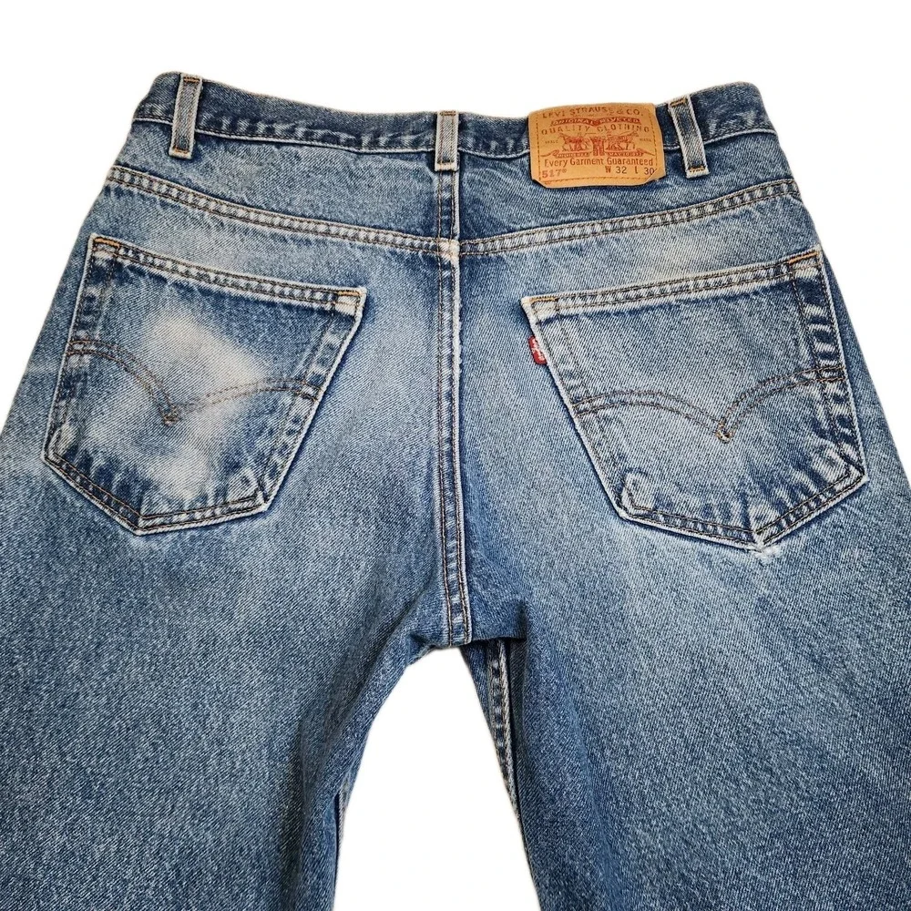 Vintage 2001 Levi's 517 Jeans 30x29 USA Made Boot Cut Distressed Faded Denim